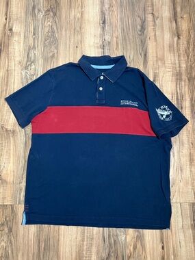 Eddie Bauer Men's Blue Red Embroidered American Flag USA On The Back Sz XXL